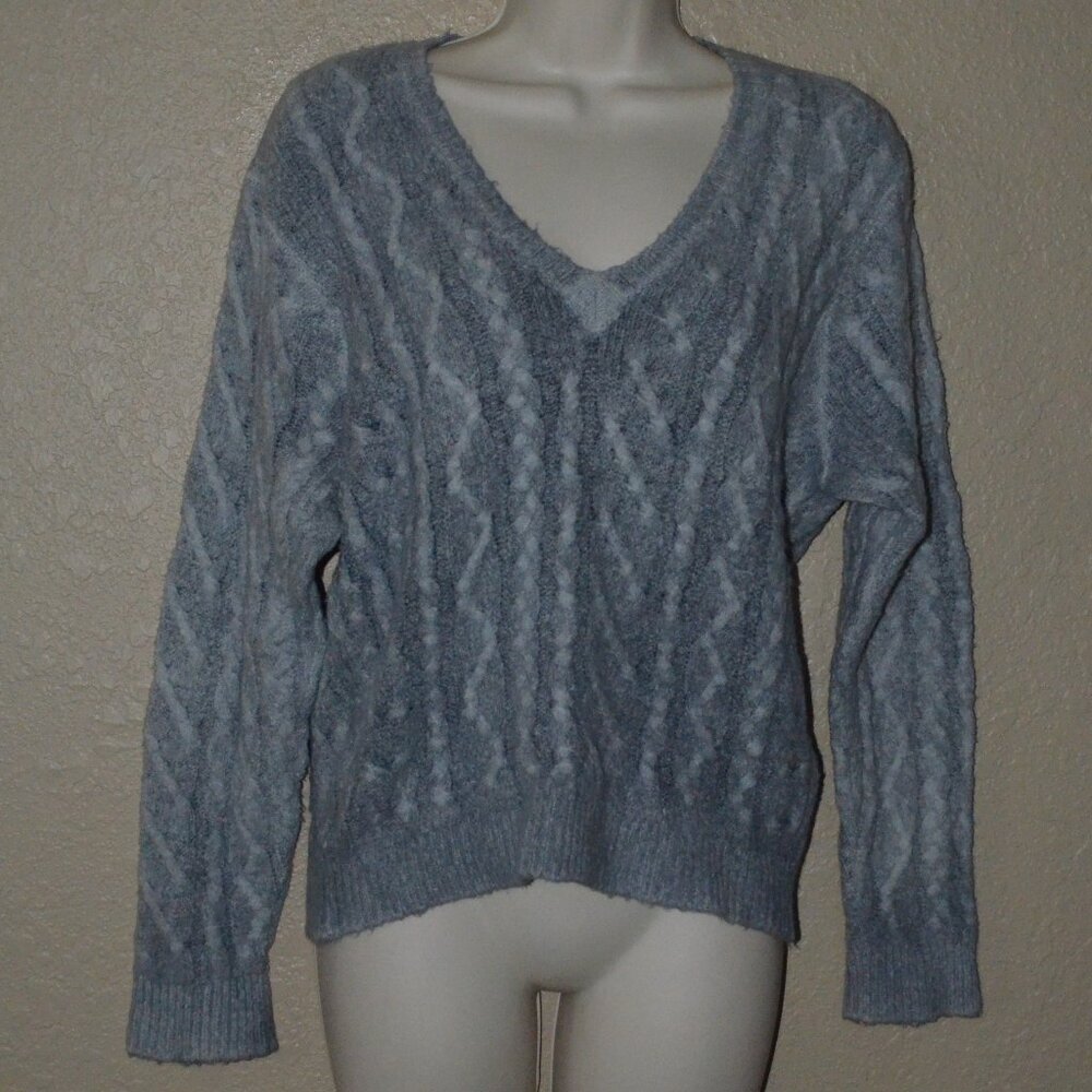 $530 Sz S Avant Toi Blue Overdye V Neck Long Sleeve Sweater
